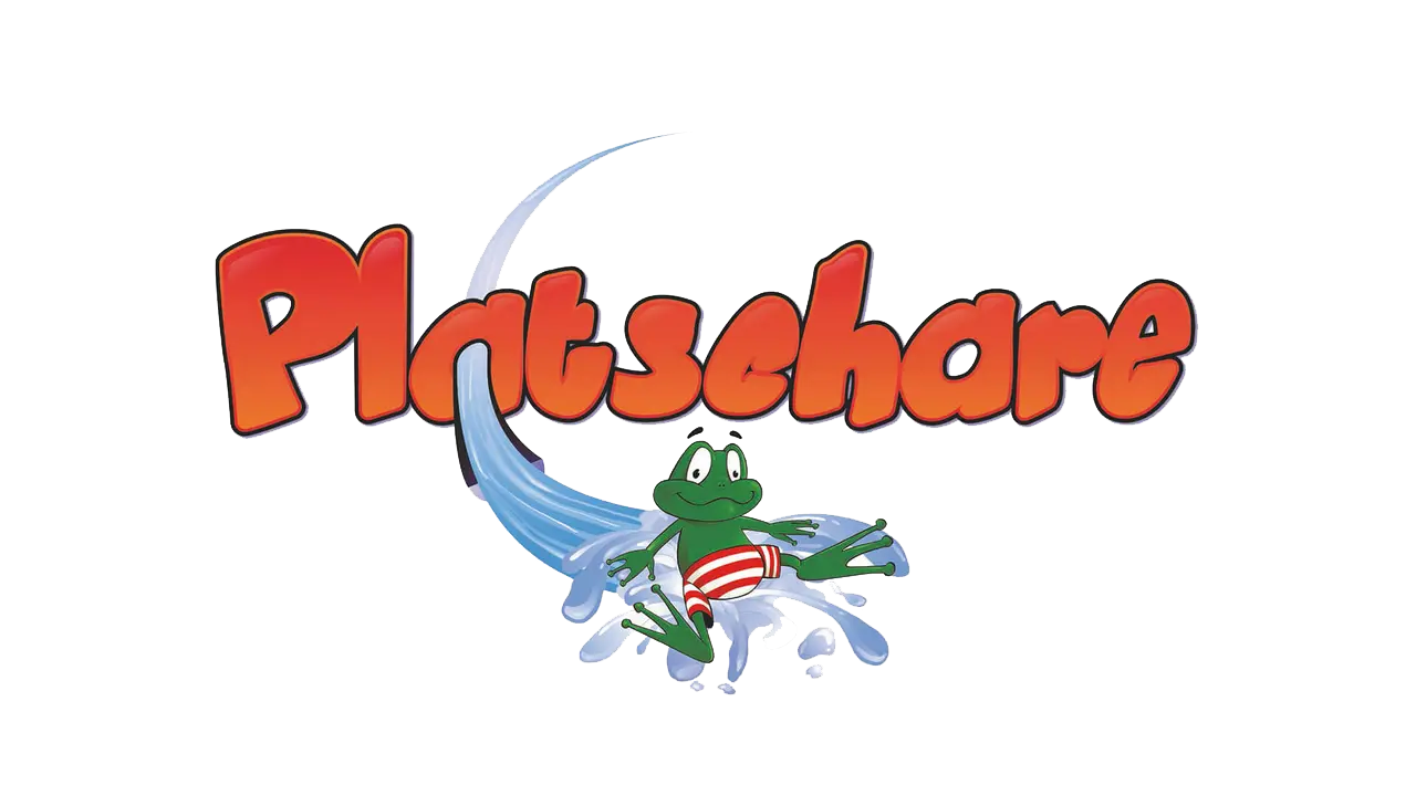 Freibad Platschare Maskottchen, freundlicher Frosch