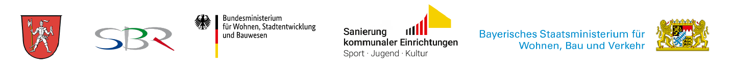 Förder-Logos: Bundesrepublik Deutschland, Städtische Betriebe Roding, Sanierung kommunaler Einrichtungen, Bayerisches Staatsministerium